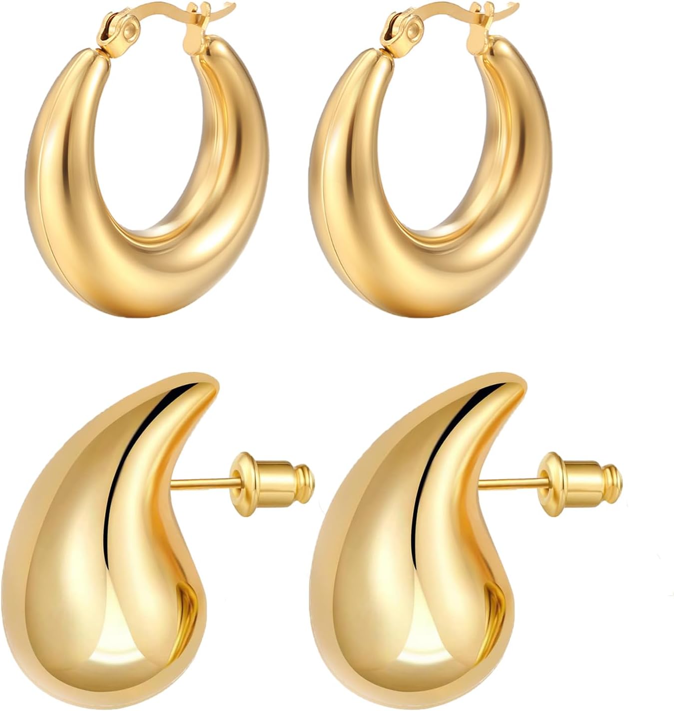 Funte® Chunky Gold Hoop Earrings For Women 18k Gold Plated Earrings Hypoallergen...