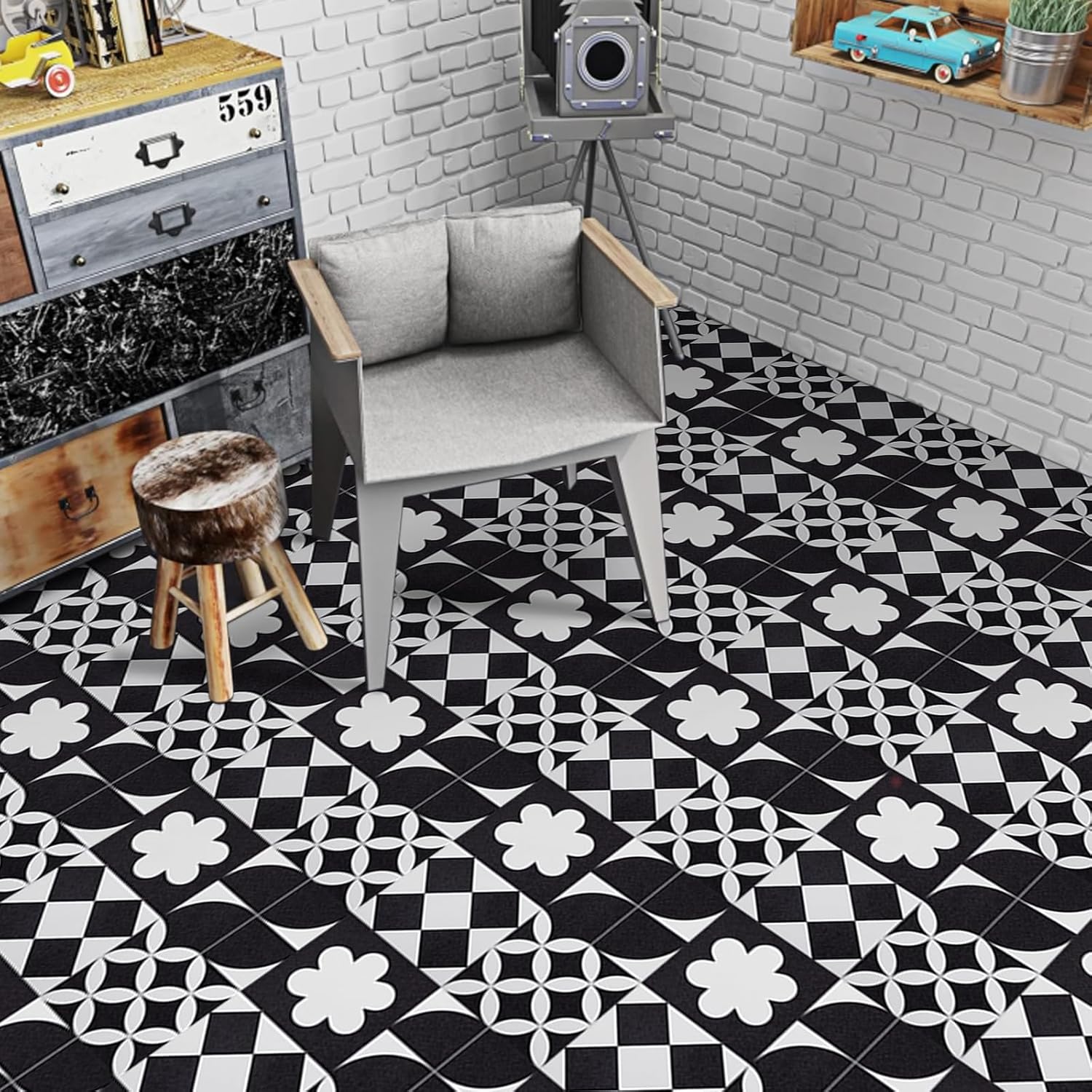 Elffloor Floor Tiles Self Adhesive Vinyl Flooring, Vinyl Floor Tiles, Bathroom W...