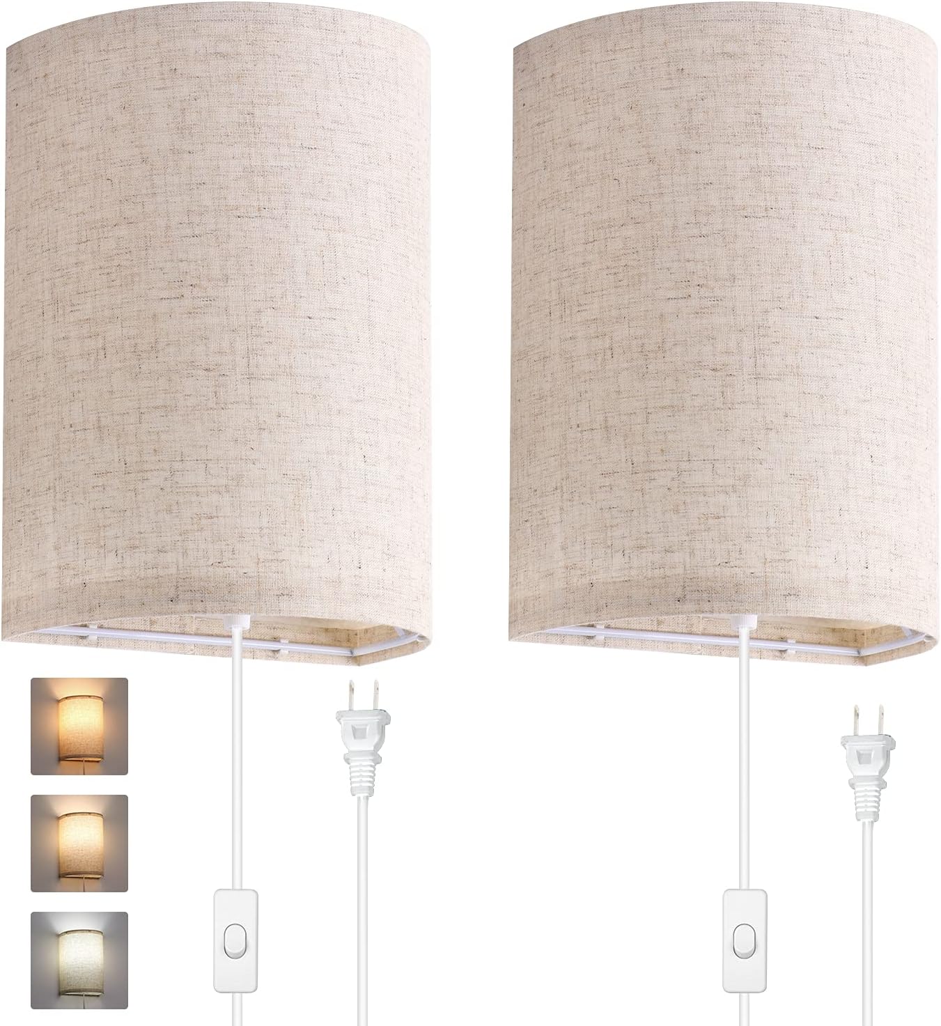 AVV Wall Sconces Set of Two, Wall Lamp Plug in with On/Off Switch, 2700K 4000K 5...