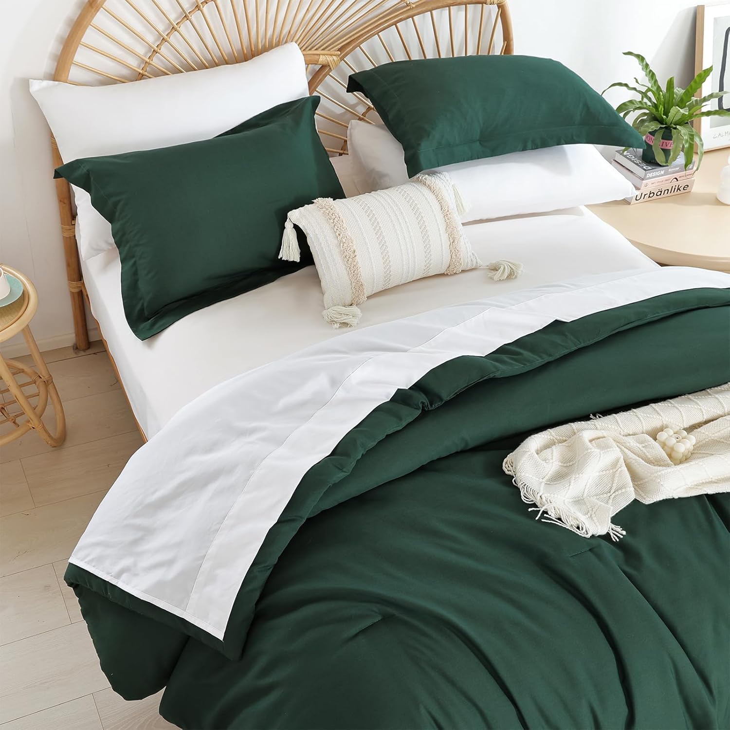 Queen Comforter Set Boho Bed Comforter Set 7PC Emerald Green Comforters Queen Be...