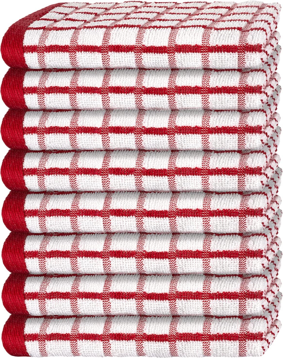 White Classic Premium Dish Towels for Kitchen, with Hanging Loop [8 Pack] Heavy...