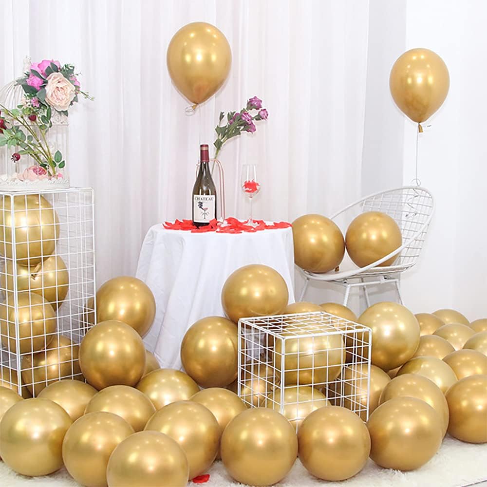100pcs 5inch Metallic Balloons, Shiny Gold Latex Balloon for Birthday, Wedding,...