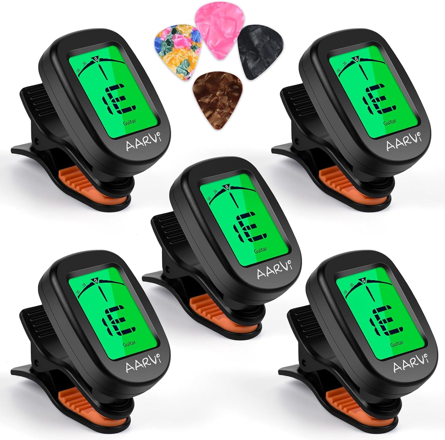 Clip On Guitar Tuner 5 Pack for All Instruments, Acoustic/Electric Guitar, Ukule...