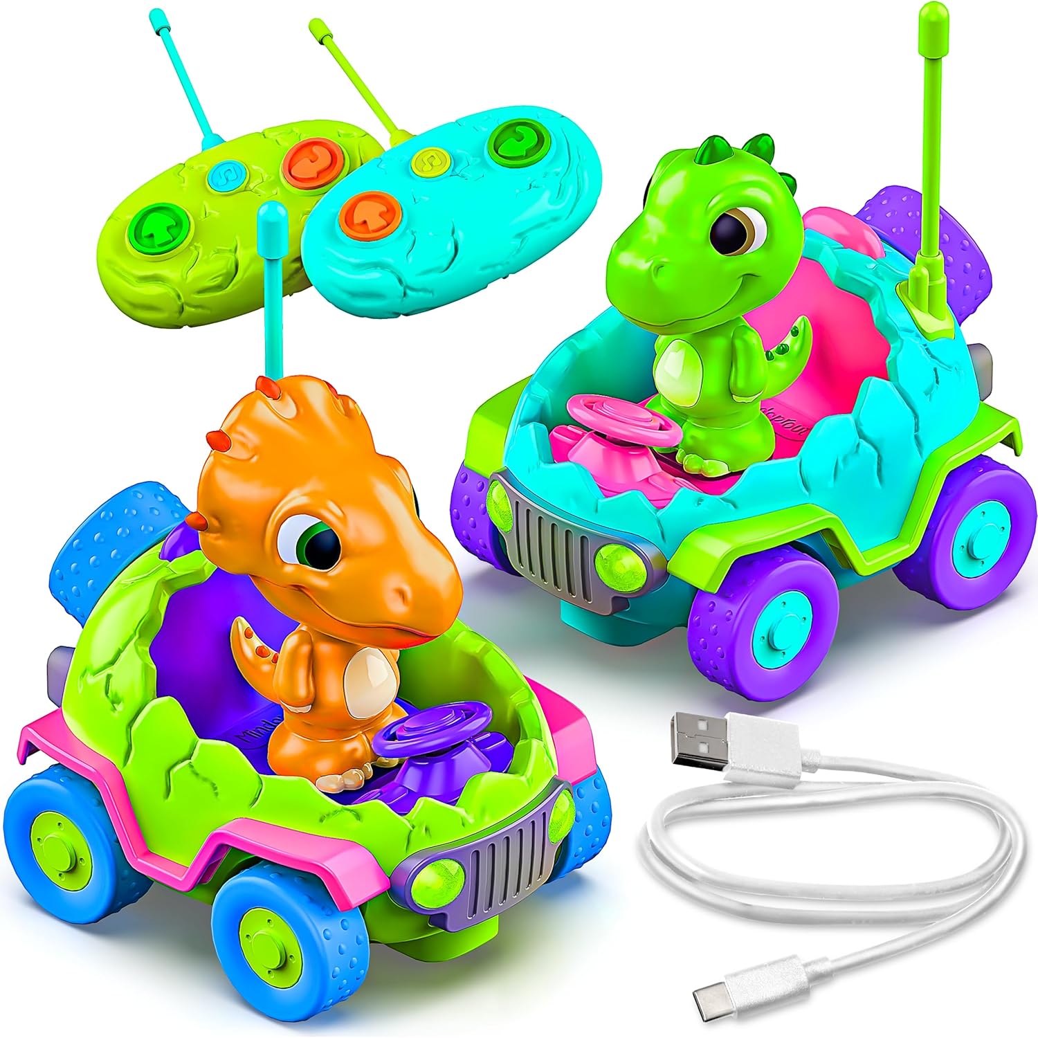 MindSprout Dino Chasers Set of 2 Rechargable Remote Control Car for Toddler, Kid...