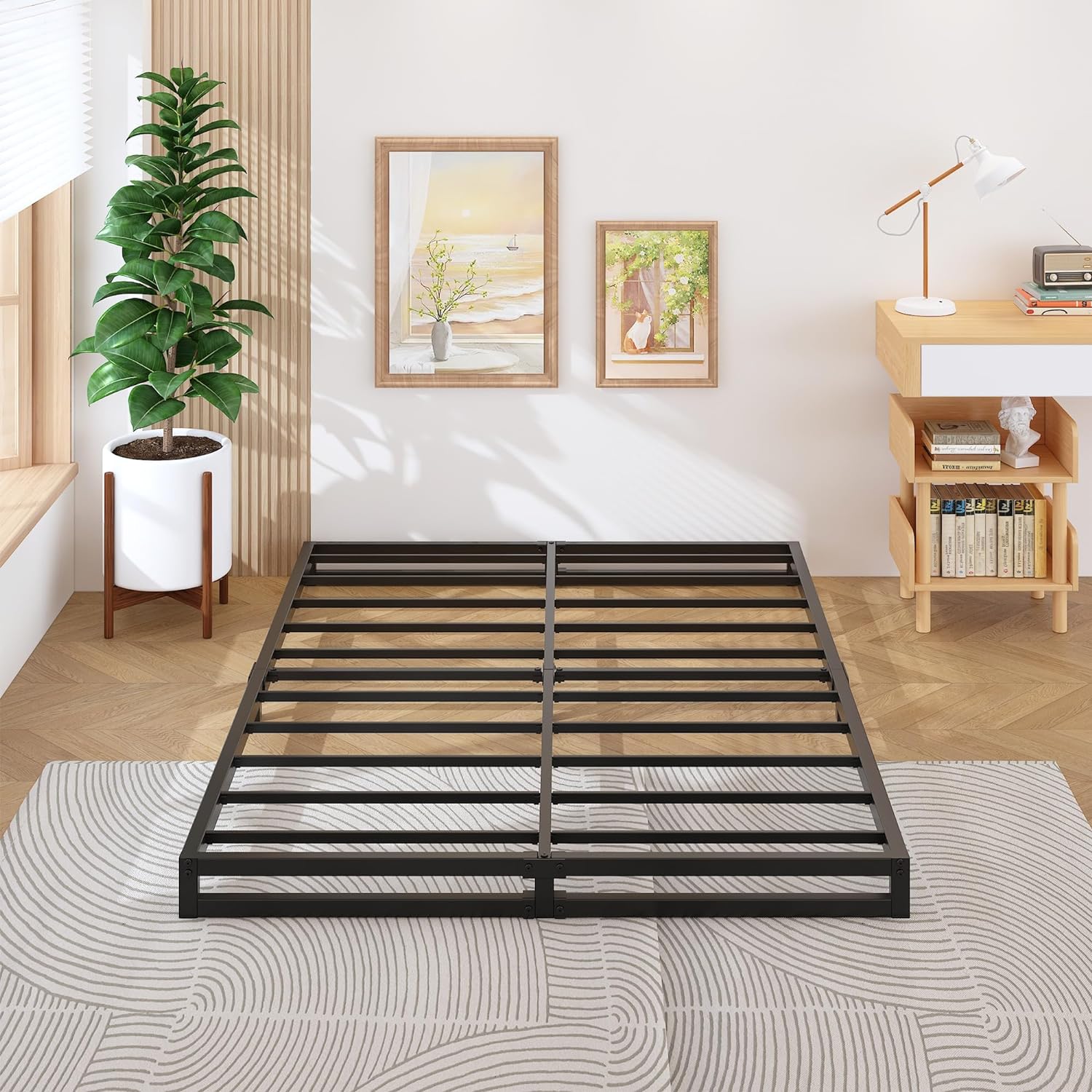 4 Inch King Size Bed Frame Sturdy Mattress Foundation, Heavy Duty Metal Platform...