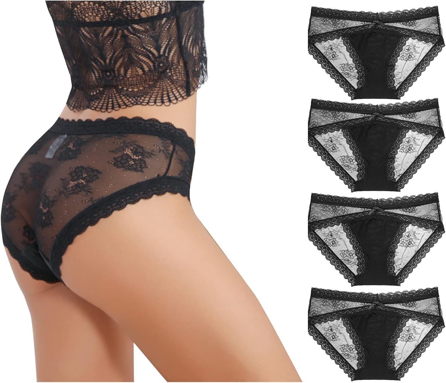LEVAO Women Lace Underwear Sexy Breathable Hipster Panties Stretch Seamless Biki...