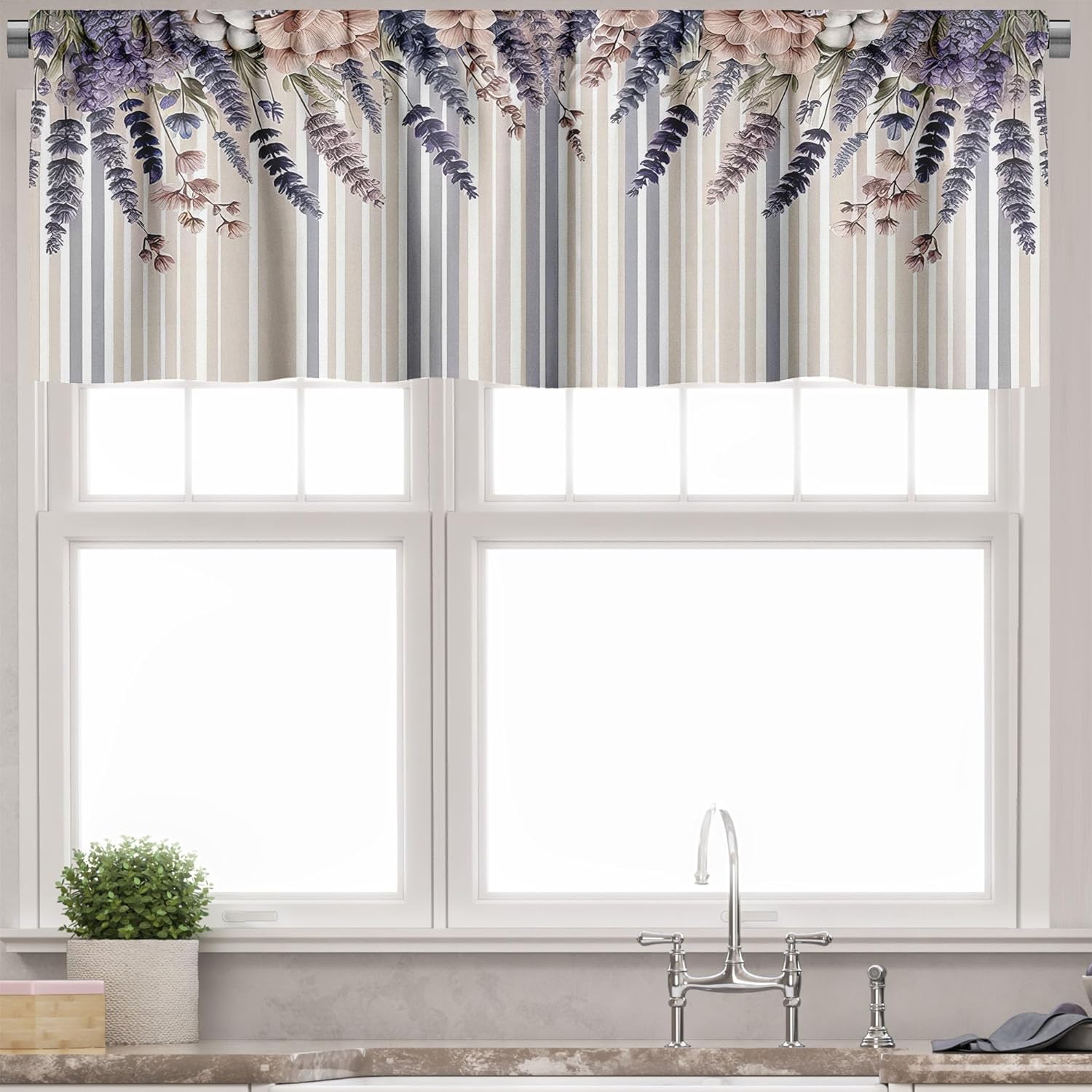 Ambesonne Lavenders Window Valance Pack of 2, Modern Vertical Stripes Back with...