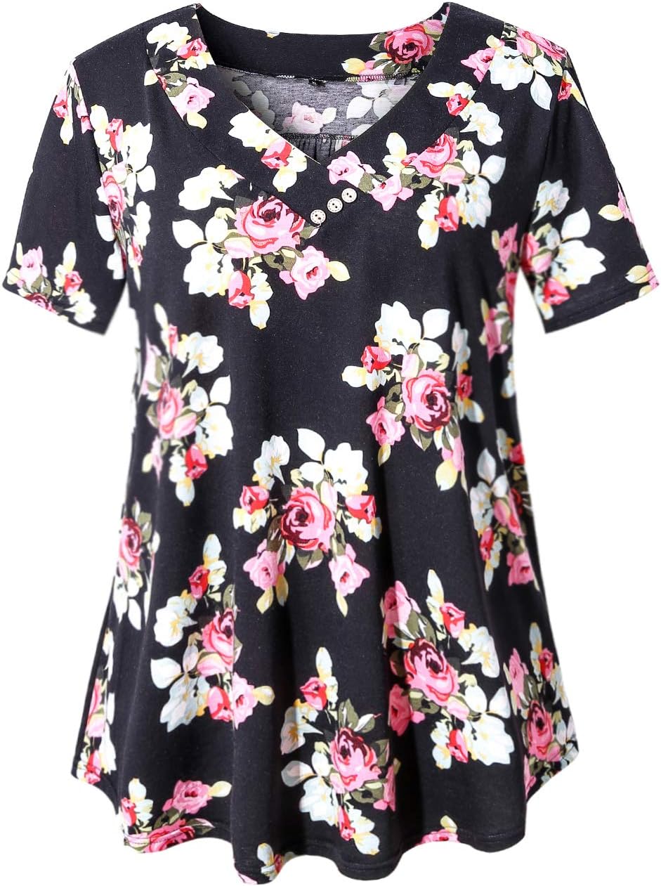 U.Vomade Women's Plus Size Tops Short Sleeve Blouses Flowy Summer Tunic Tops M-4...