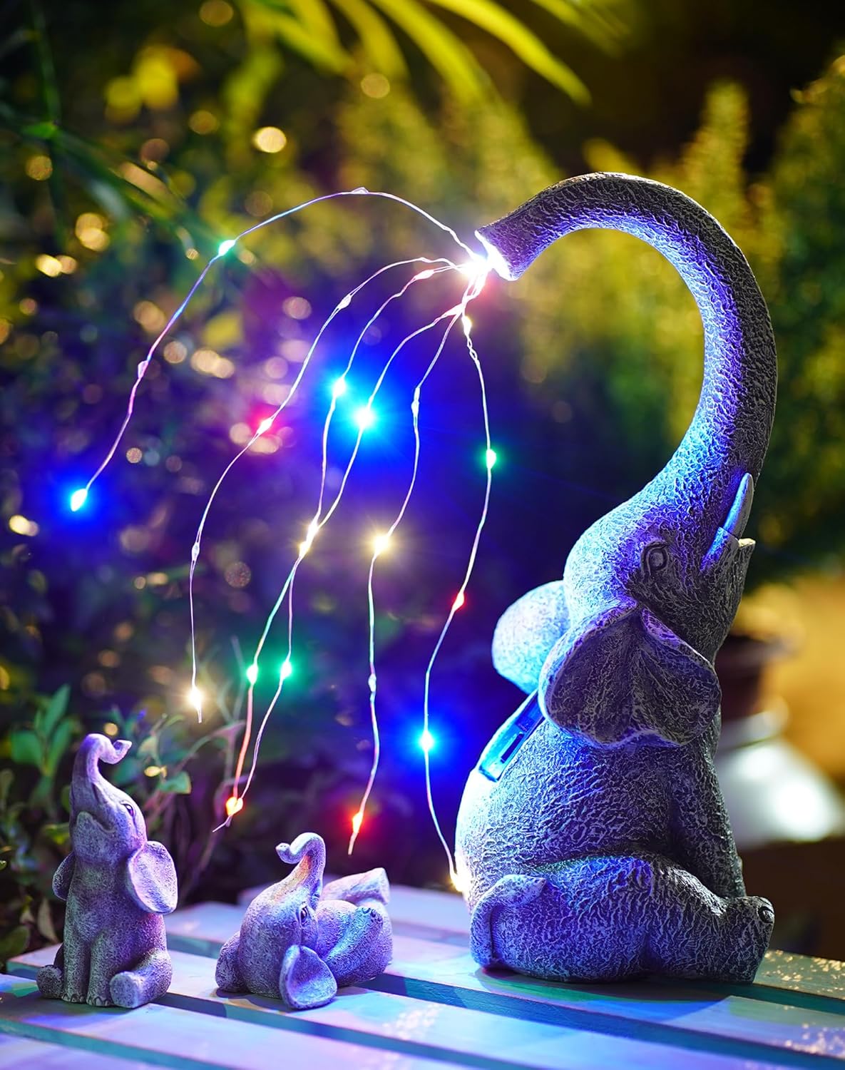Goodeco Garden Elephant Statue Outdoor - Elephant Gifts with Solar Watering Ligh...