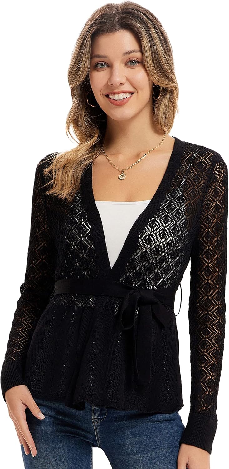 GRACE KARIN Women Hollow Open Front Long Sleeve Cardigan Knitted Lightweight Cov...