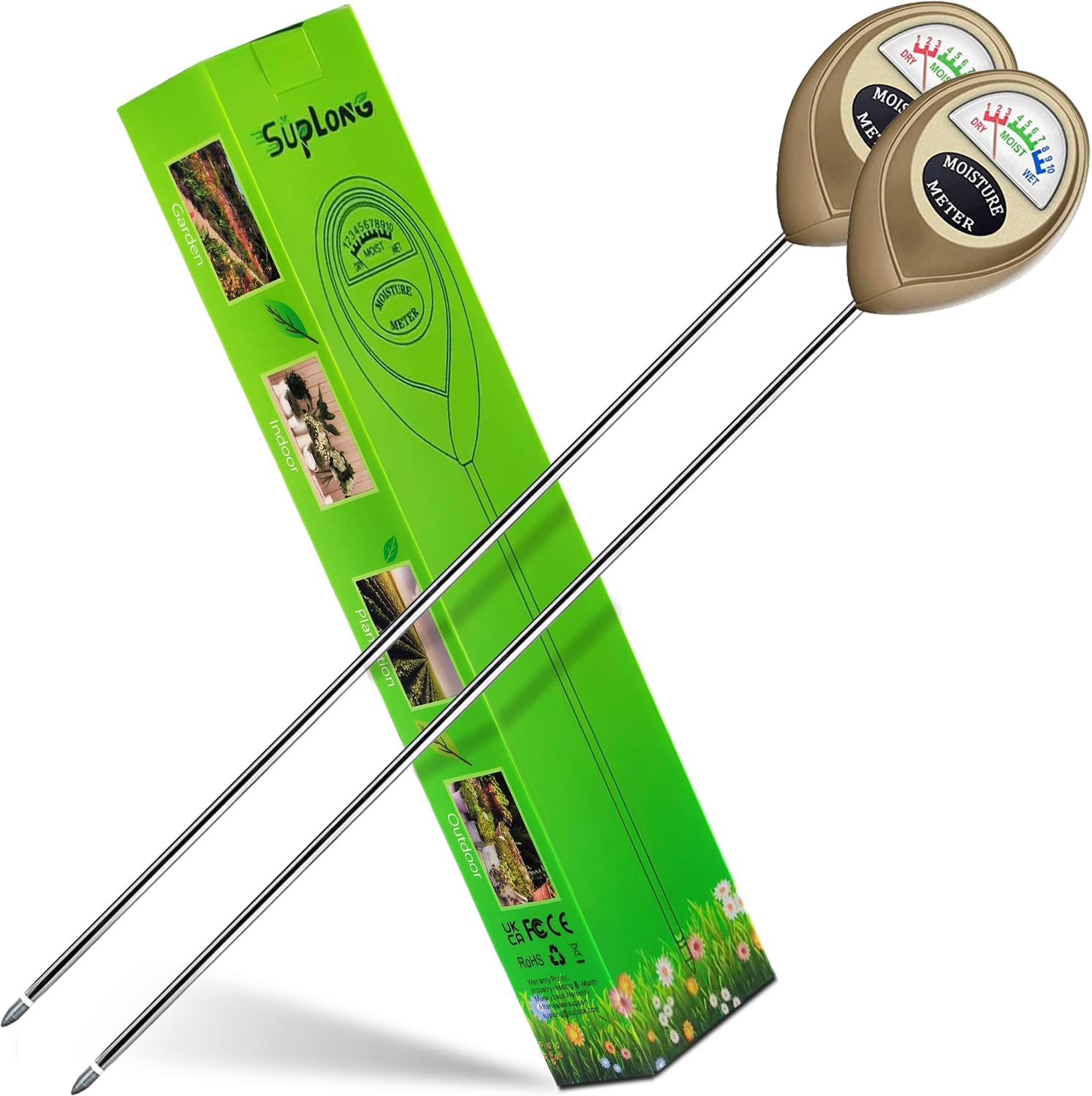 Suplong Soil Moisture Meter, 2 Pack Plant Water Meter Long Probe Deep Use, Soil...