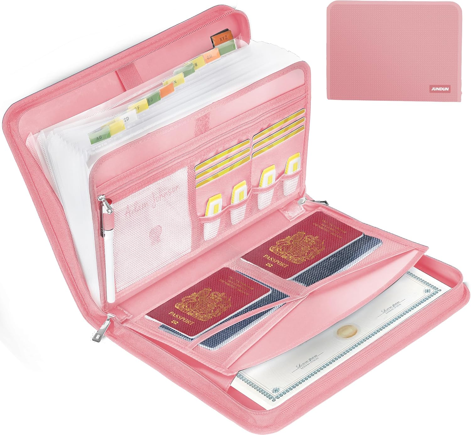 JUNDUN Fireproof Document Organiser - 13 Pockets Expanding File Folder with Zipp...