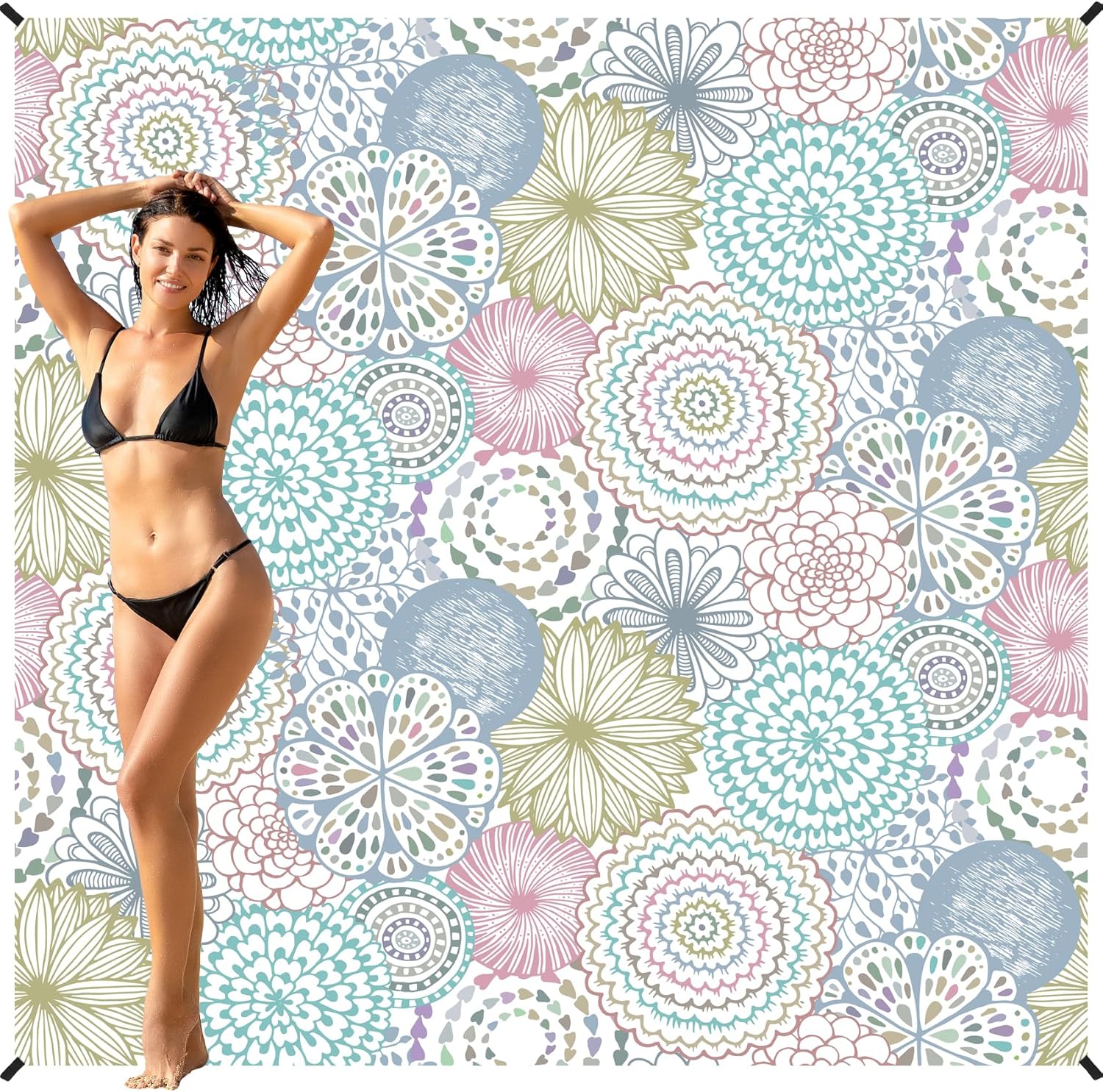 BYDOLL Beach Blanket 78''×81'' 1-5 Adults Waterproof Sandproof Oversized Lightwe...
