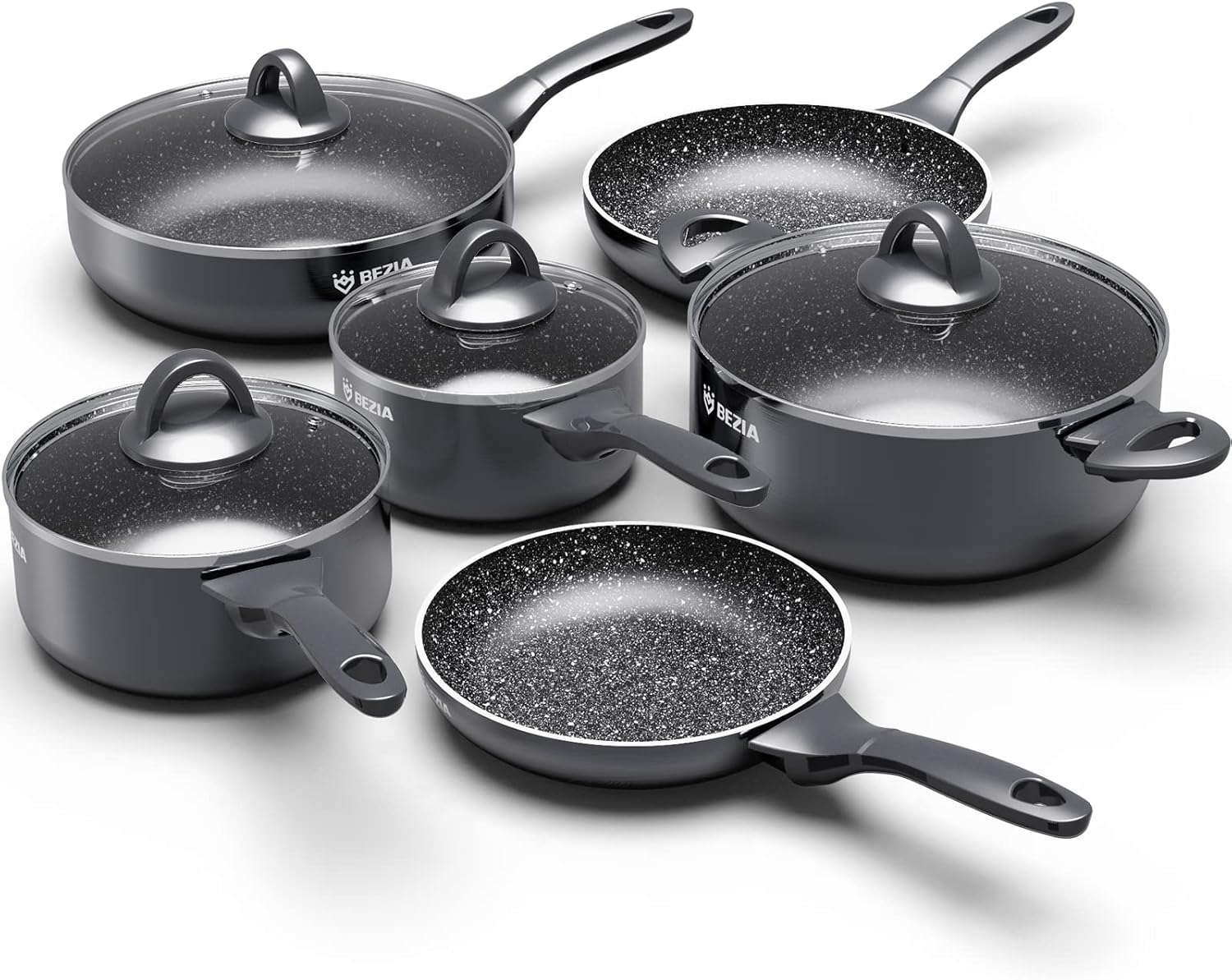 Nonstick Pots and Pans Set 10pcs, BEZIA Induction Hob Pan Set, Suitable for All...
