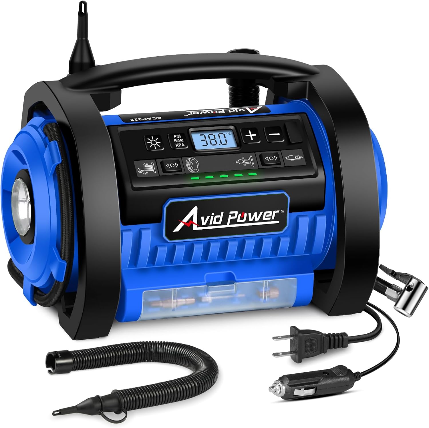 AVID POWER Tire Inflator Portable Air Compressor, 12V DC / 120V AC Car Tire Pump...