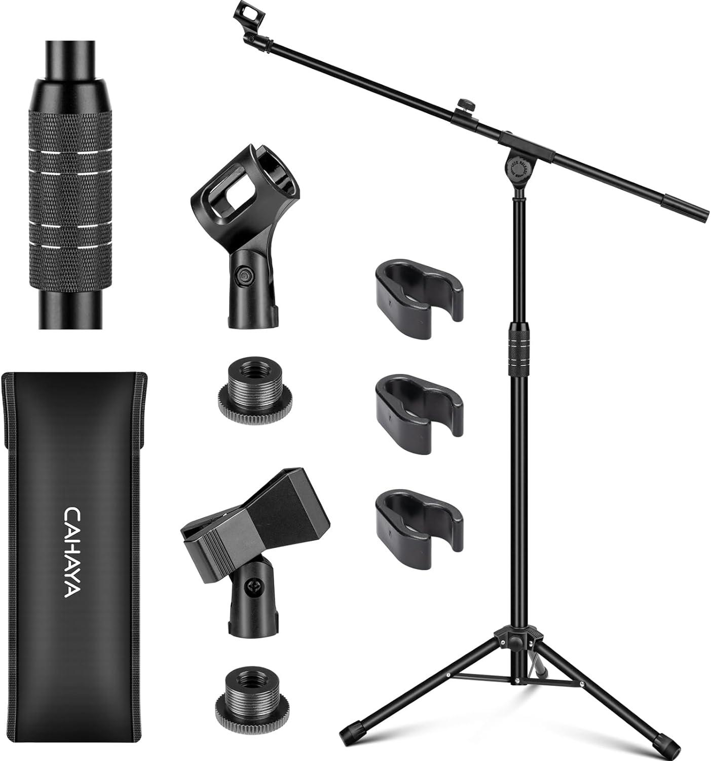 CAHAYA Dual-use Tripod Microphone Stand Boom Arm Floor Mic Stand Portable with C...