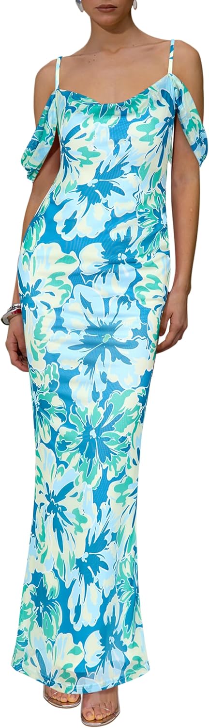 MASCOMODA Spaghetti Strap Long Maxi Dresses, Special Summer Floral Sexy Dresses...