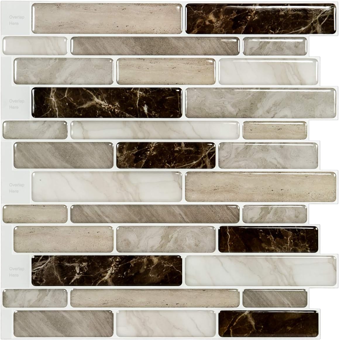 LONGKING Self-Adhesive Kitchen Backsplash, Marble Look Decorative Tiles (10 Tile...