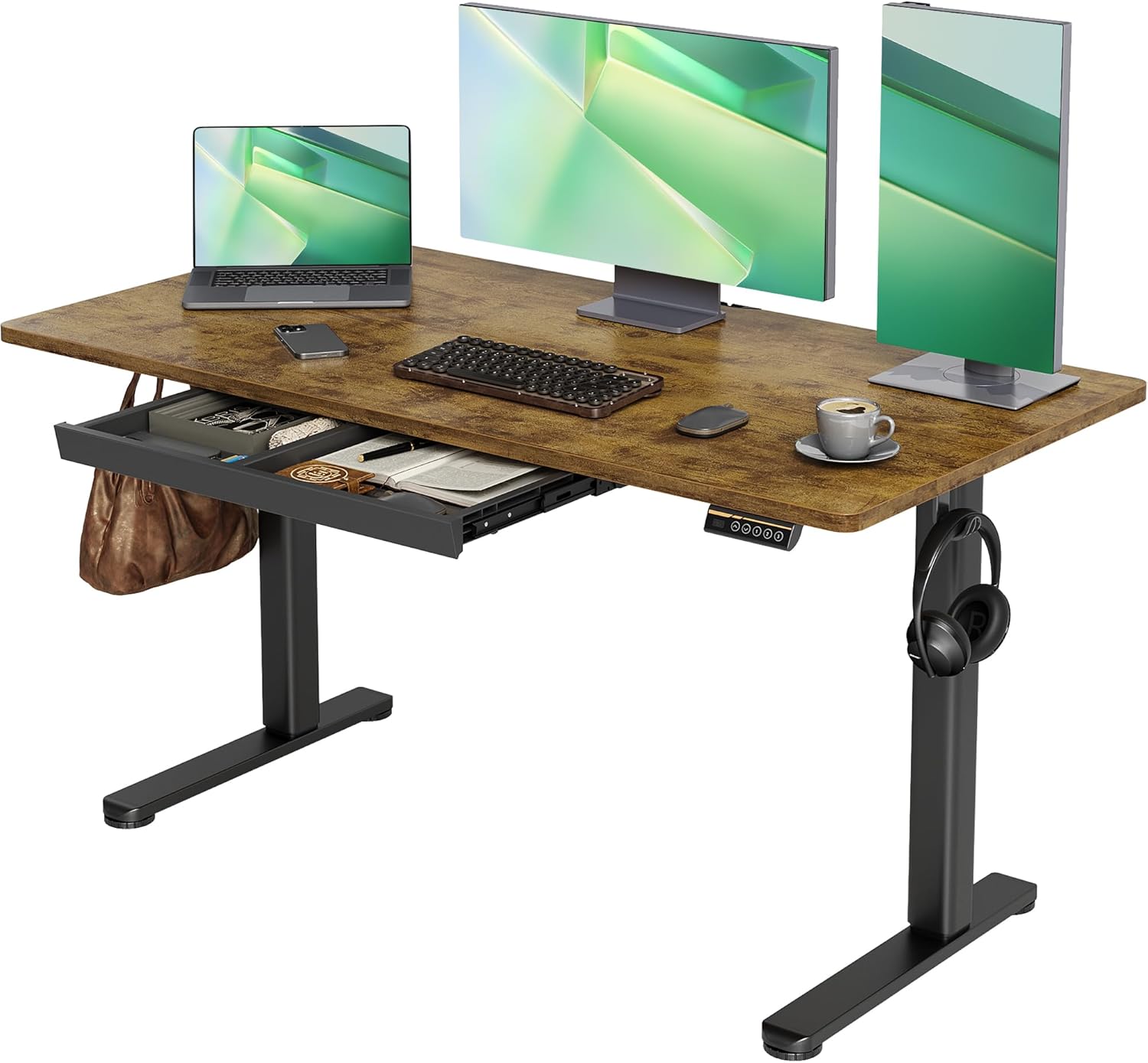 Standing Desk with Drawers, Stand Up Electric Standing Desk Adjustable Height, S...
