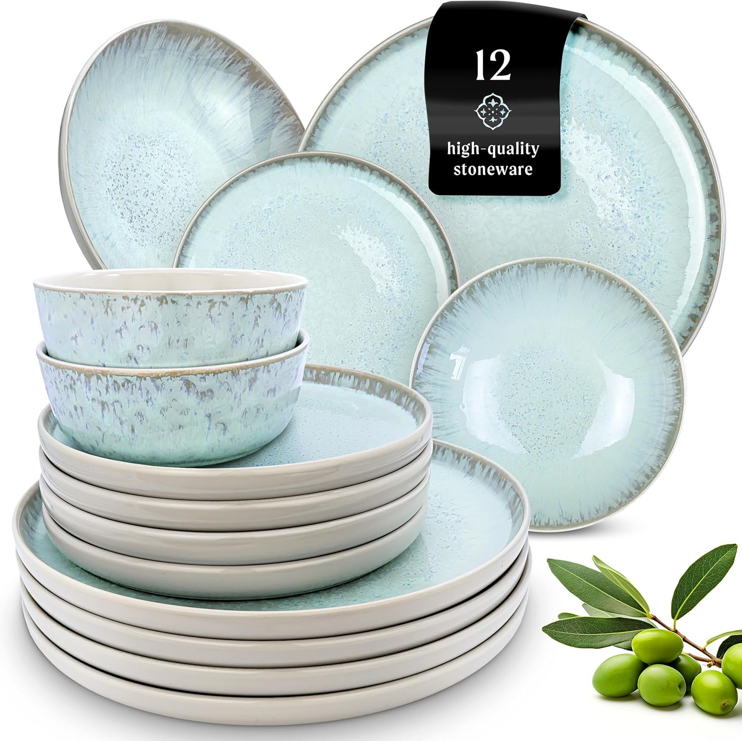 12 Piece Dinnerware Sets for 4 - Modern Style Stoneware Dinnerware Set - Scratch...