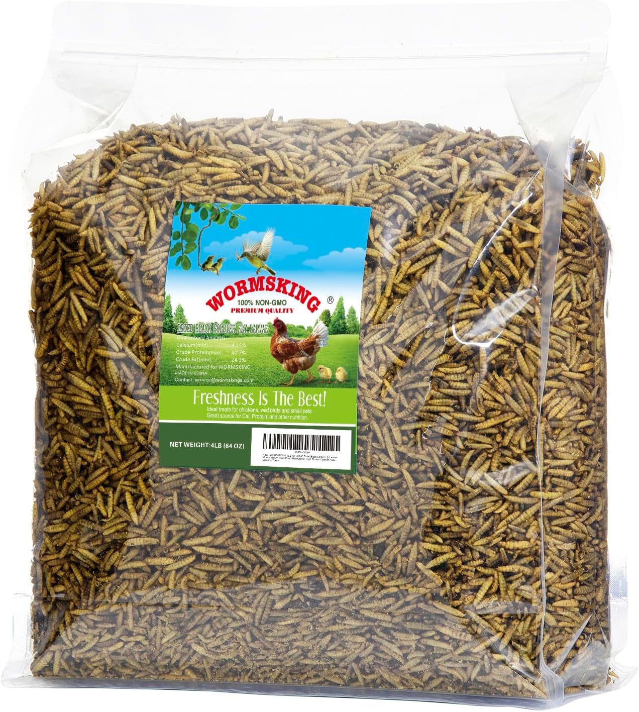 4LB Non-GMO Dried Black Soldier Fly Larvae, More Calcium Than Dried Mealworms, H...