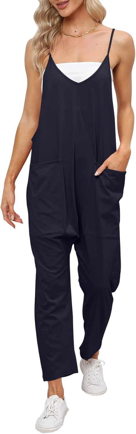 DEEP SELF Women's Loose Casual V Neck Sleeveless Jumpsuits Adjustable Spaghetti...