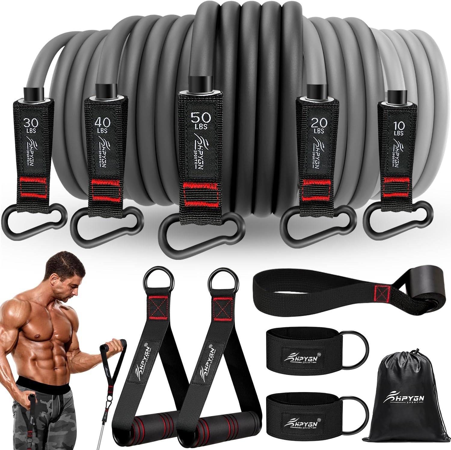Resistance Bands, Exercise Bands with Handles, Fitness Bands, Workout Bands with...