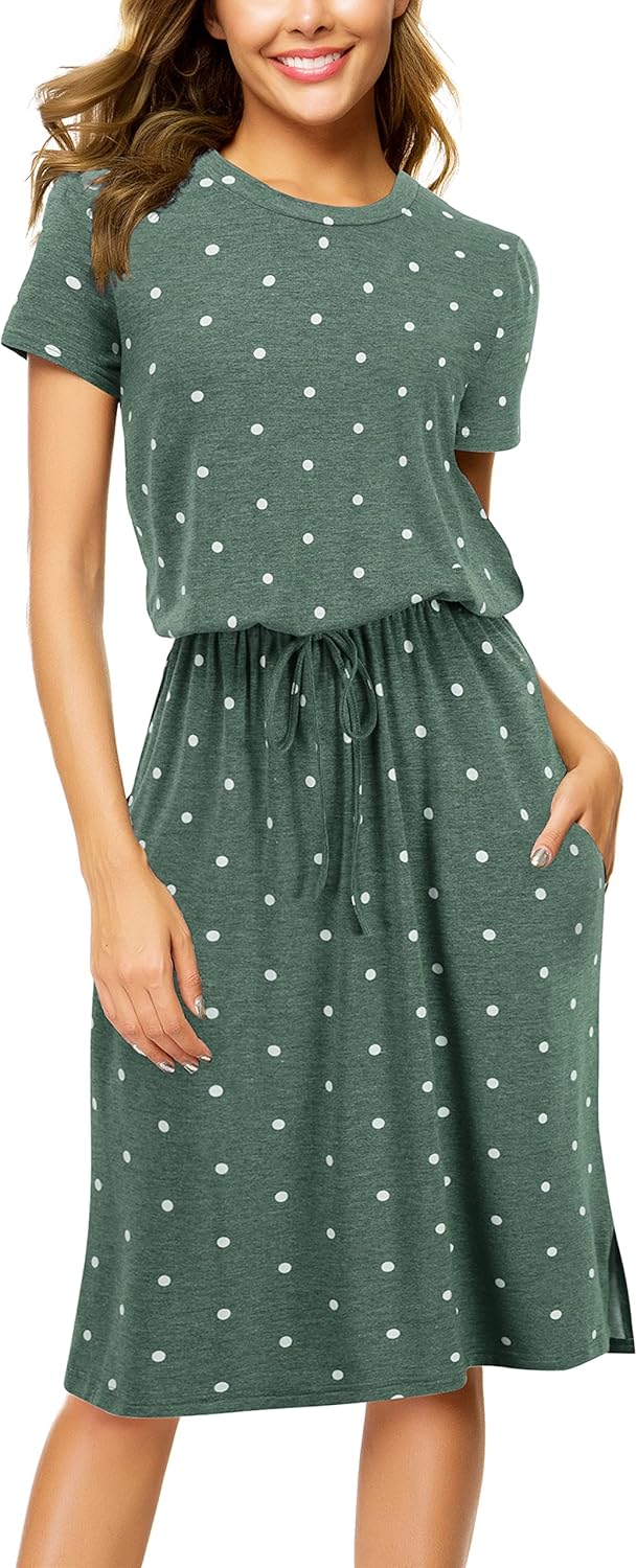 Simier Fariry Women Summer Hide Belly Work Casual Knee Blouson Dress with Pocket...