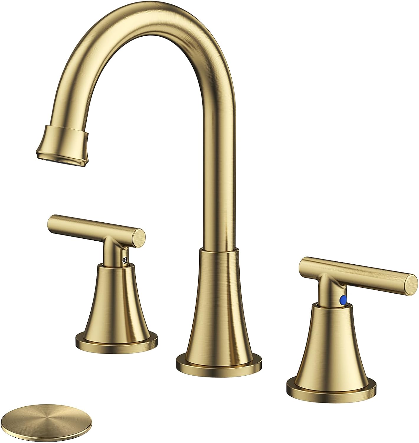 Bathroom Faucets for Sink 3 Hole, Hurran Brushed Gold Bathroom Sink Faucet with...