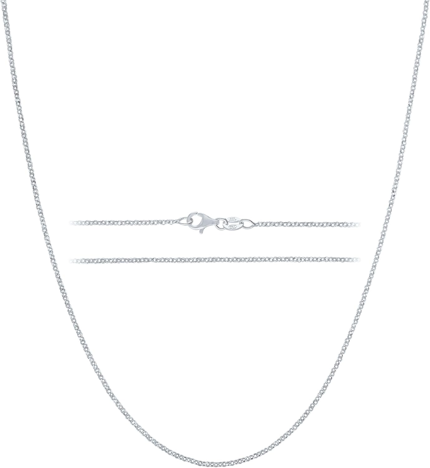 KISPER Silver Diamond Cut Cable Link Chain Necklace – Thin, Dainty, 925 Sterling...