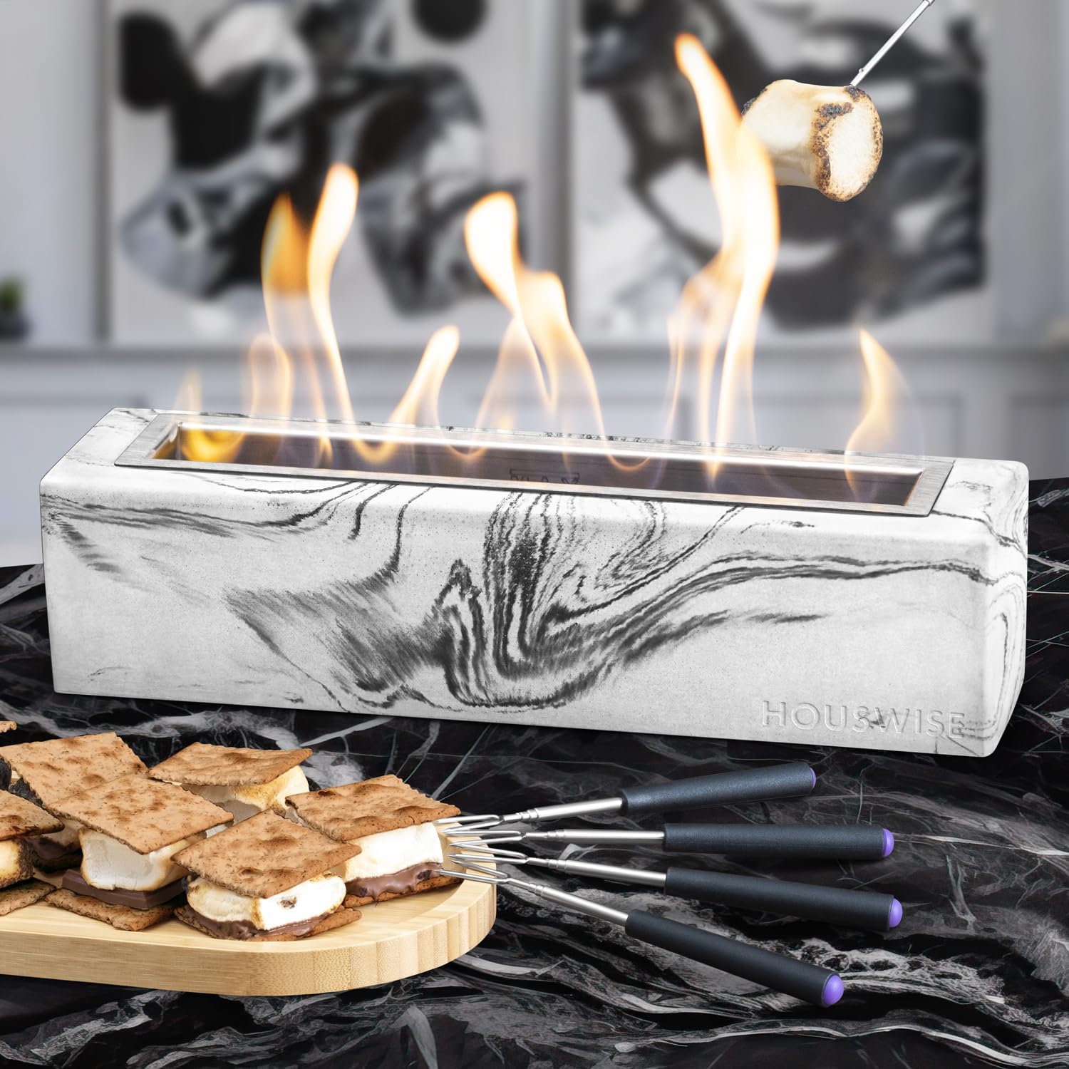 Tabletop Fire Pit - Concrete Outdoor & Indoor Fire Pit Tabletop, Smores Maker Ki...