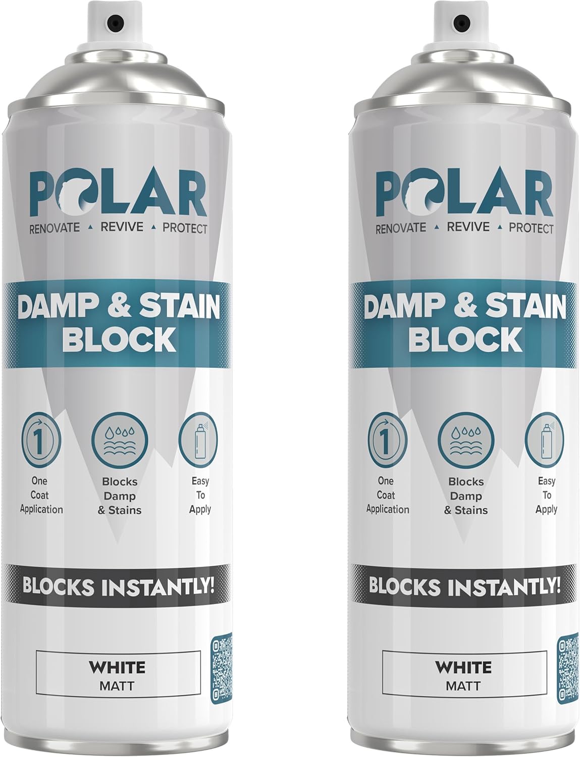 Polar Damp & Stain Block Spray - Matt White - 2 x 500ml - Anti Mould - Stops & R...