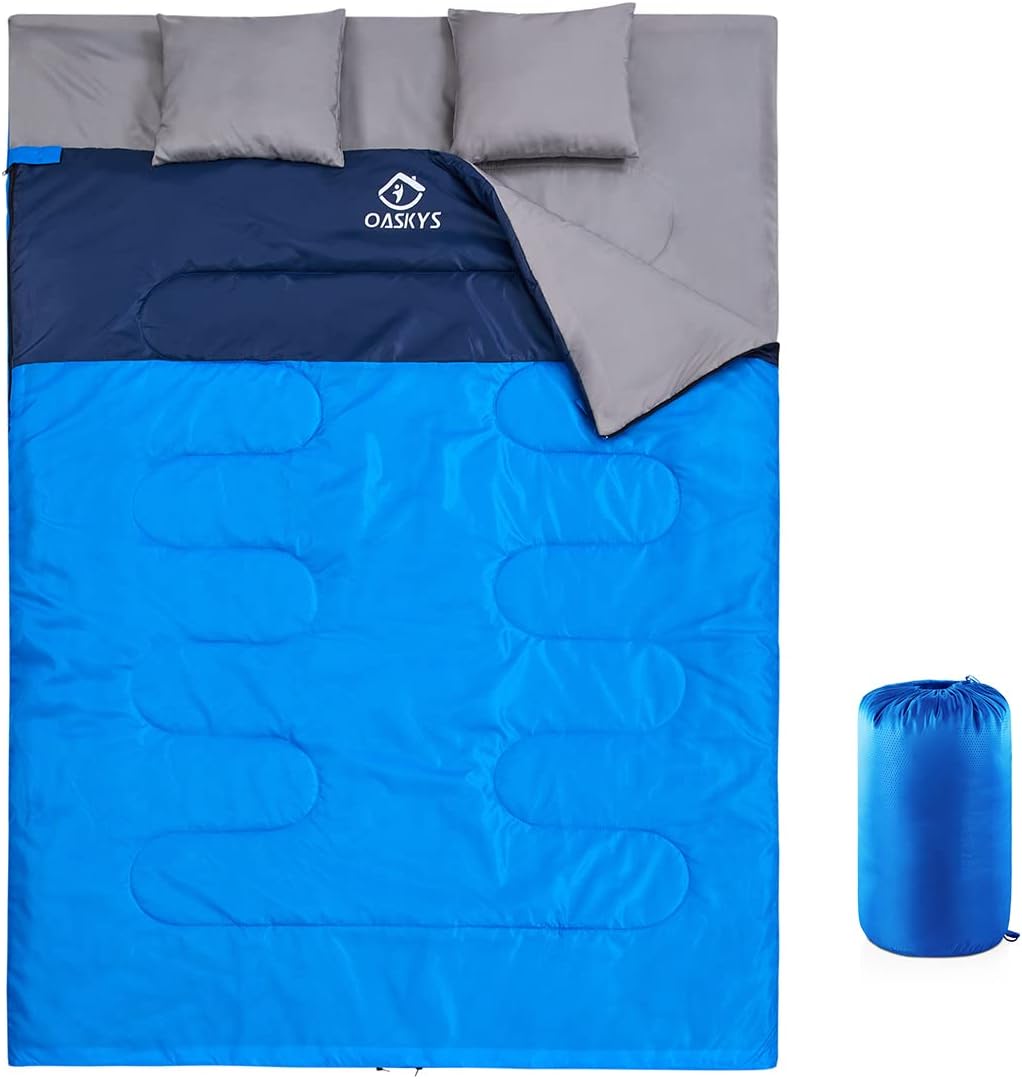 Double Sleeping Bag for Adults with 2 Pillows - Queen Size XL Waterproof Sleepin...