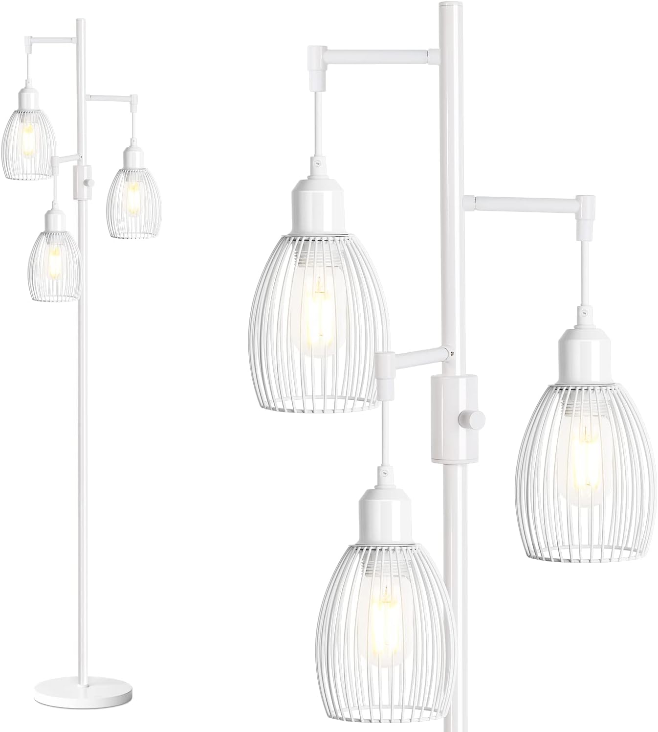 Dimmable Floor Lamp, 3 x 800LM LED Edison Bulbs Included, Farmhouse Industrial F...