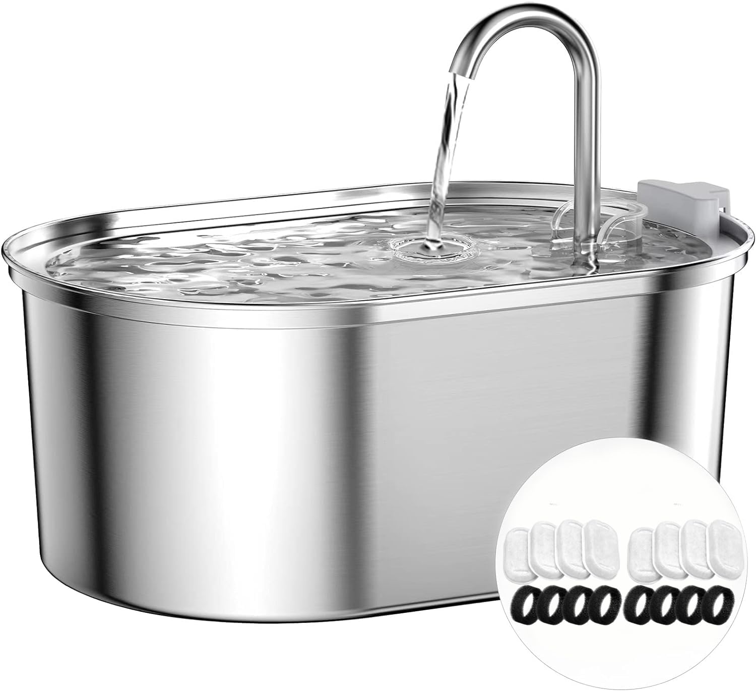 Stainless Steel Cat Water Fountain: 108oz/3,2L Pet...