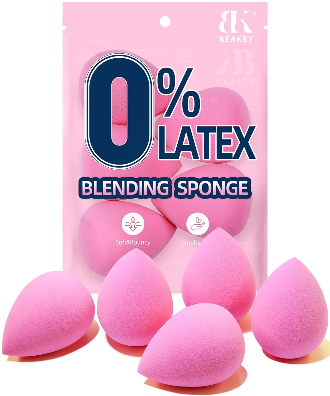 BEAKEY Latex-Free Blender Makeup Sponge for Blending, Pink Makeup Sponge Set, So...