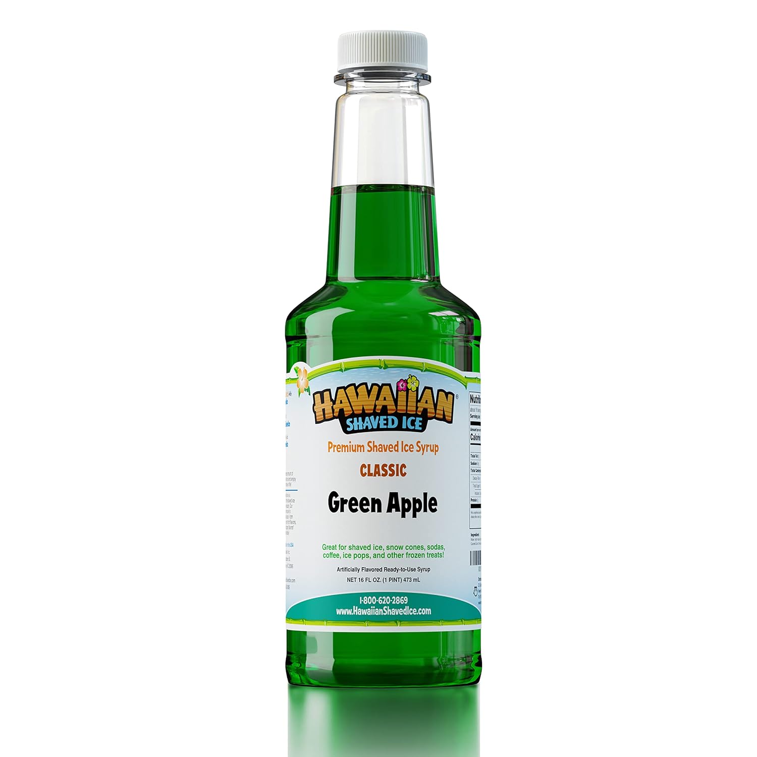 Hawaiian Shaved Ice Syrup Pint, Green Apple Flavor, Great For Slushies, Italian...