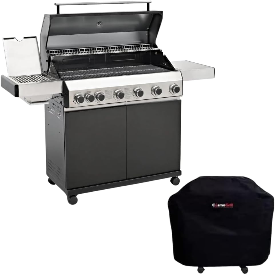 CosmoGrill Premium Black 7 Gas Burner 6+1 Barbecue Grill with Waterproof Cover,...