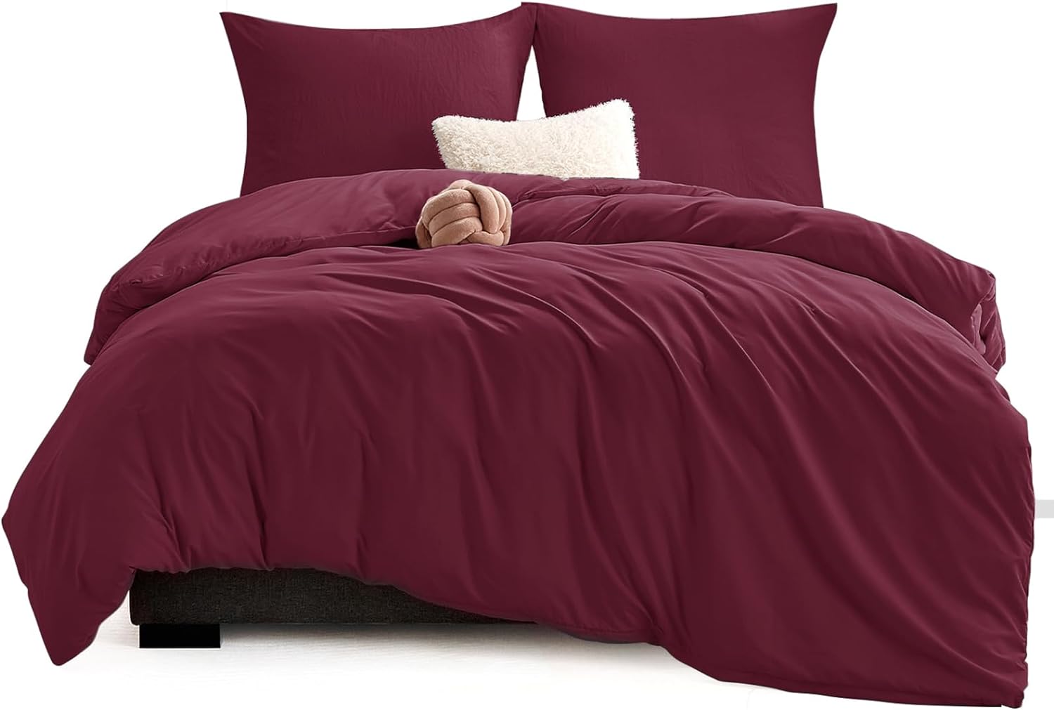 WAVVE Super King Size Duvet Cover Set – Superking Burgundy Duvet Cover 220 x 260...