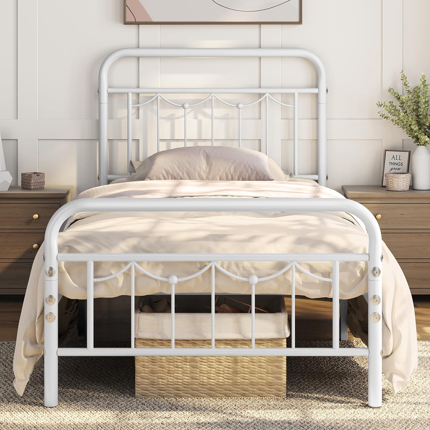 Yaheetech Twin XL Size Metal Bed Frames with Vintage Headboard and Footboard, Fa...