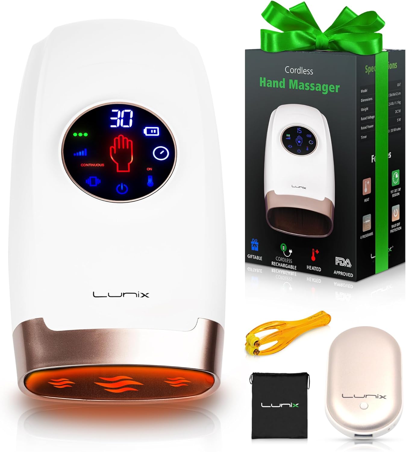 Lunix LX7 Touchscreen Electric Hand Massager with Compression, Pressure Point Th...