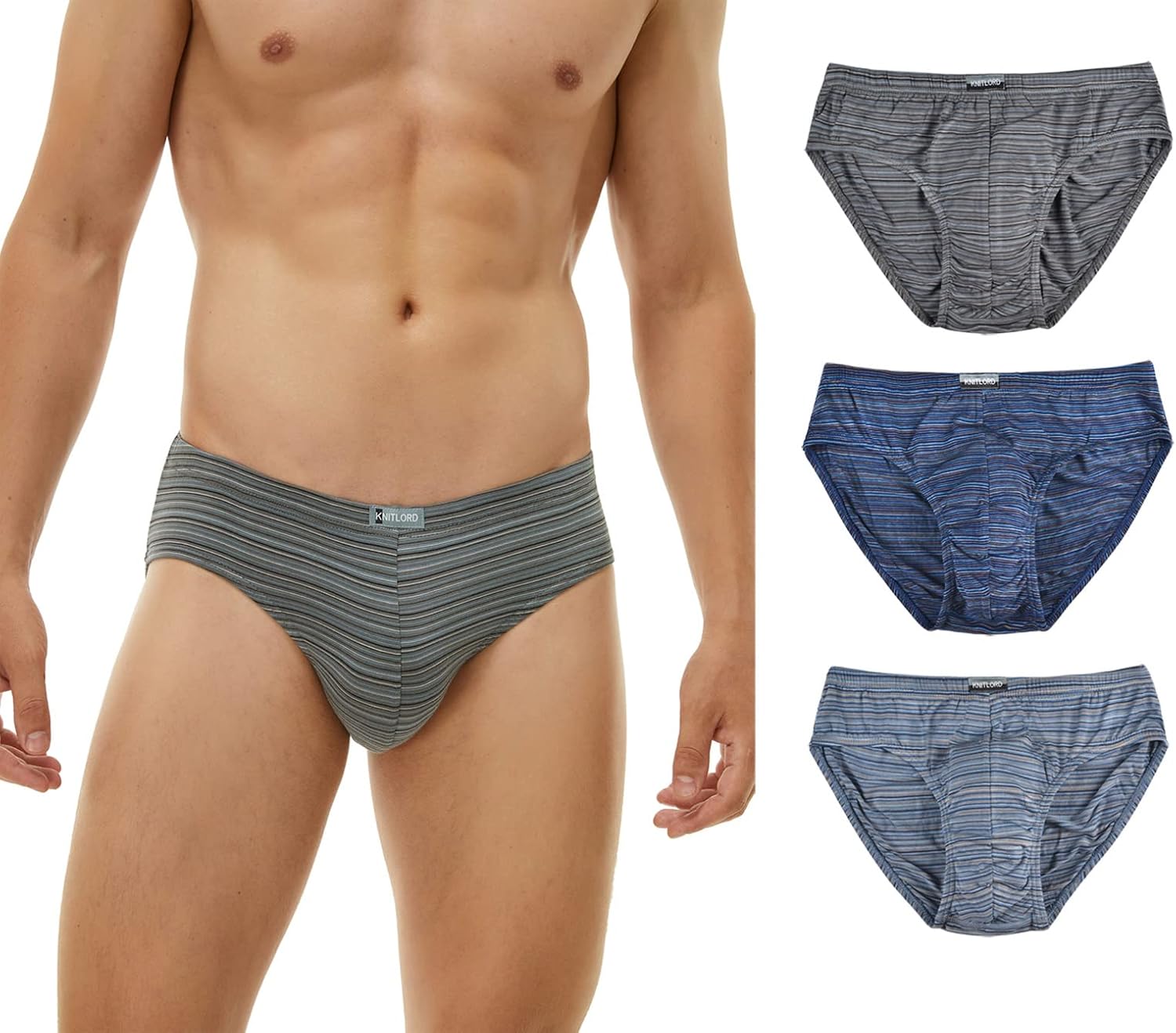 KNITLORD Men's Briefs Slips Underwear Bamboo Pants Tag-Free Classic Underpants 3...