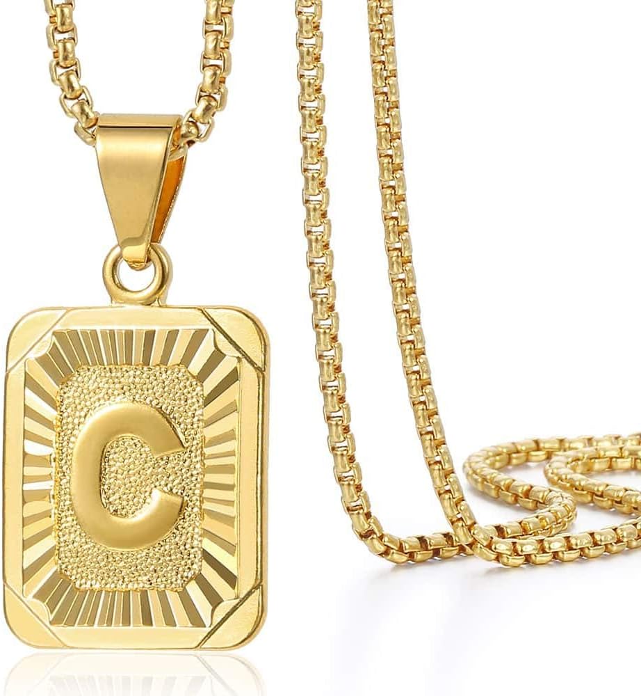 Trendsmax Initial A-Z Letter Pendant Necklace Mens Womens Capital Letter Yellow...
