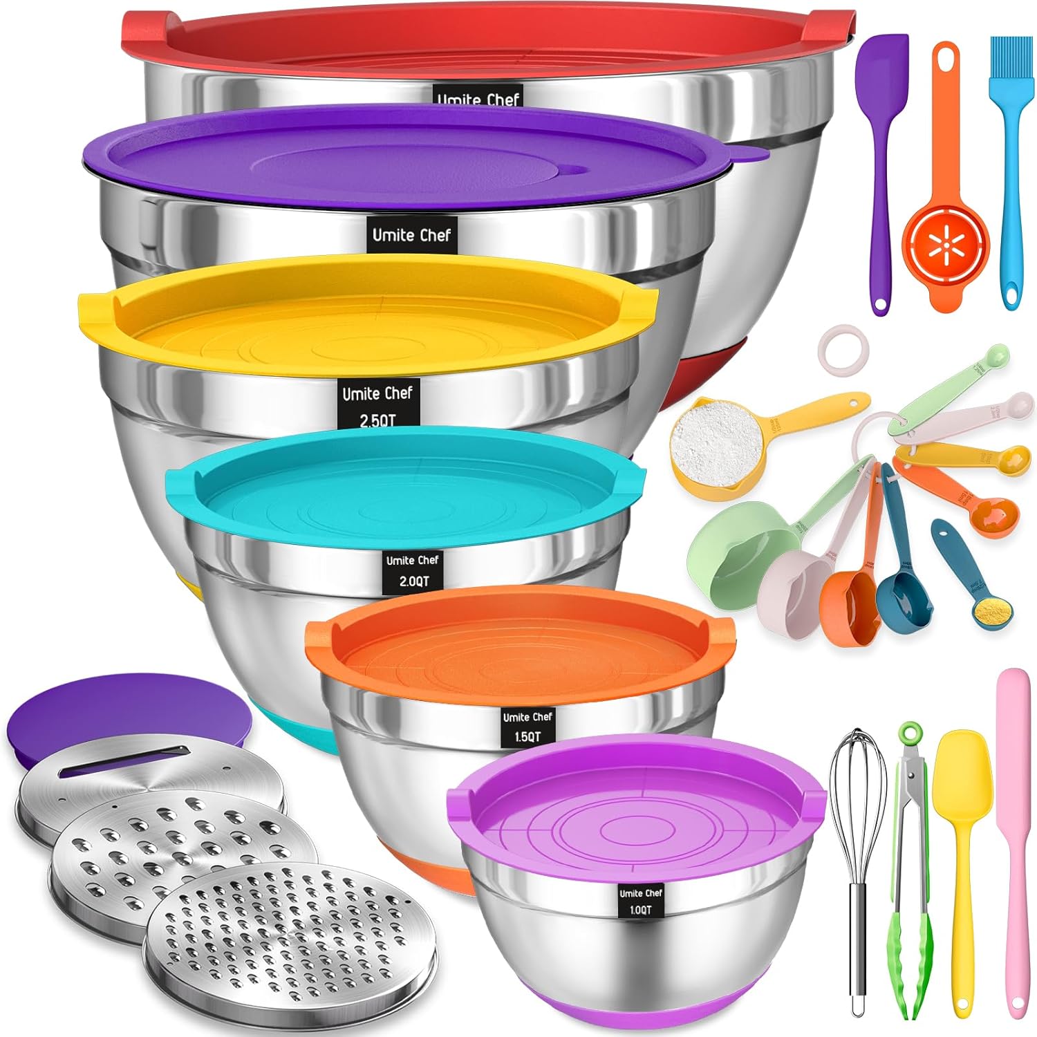 Umite Chef Mixing Bowls with Airtight Lids, 26Pcs Stainless Steel Bowls Set, 3 G...