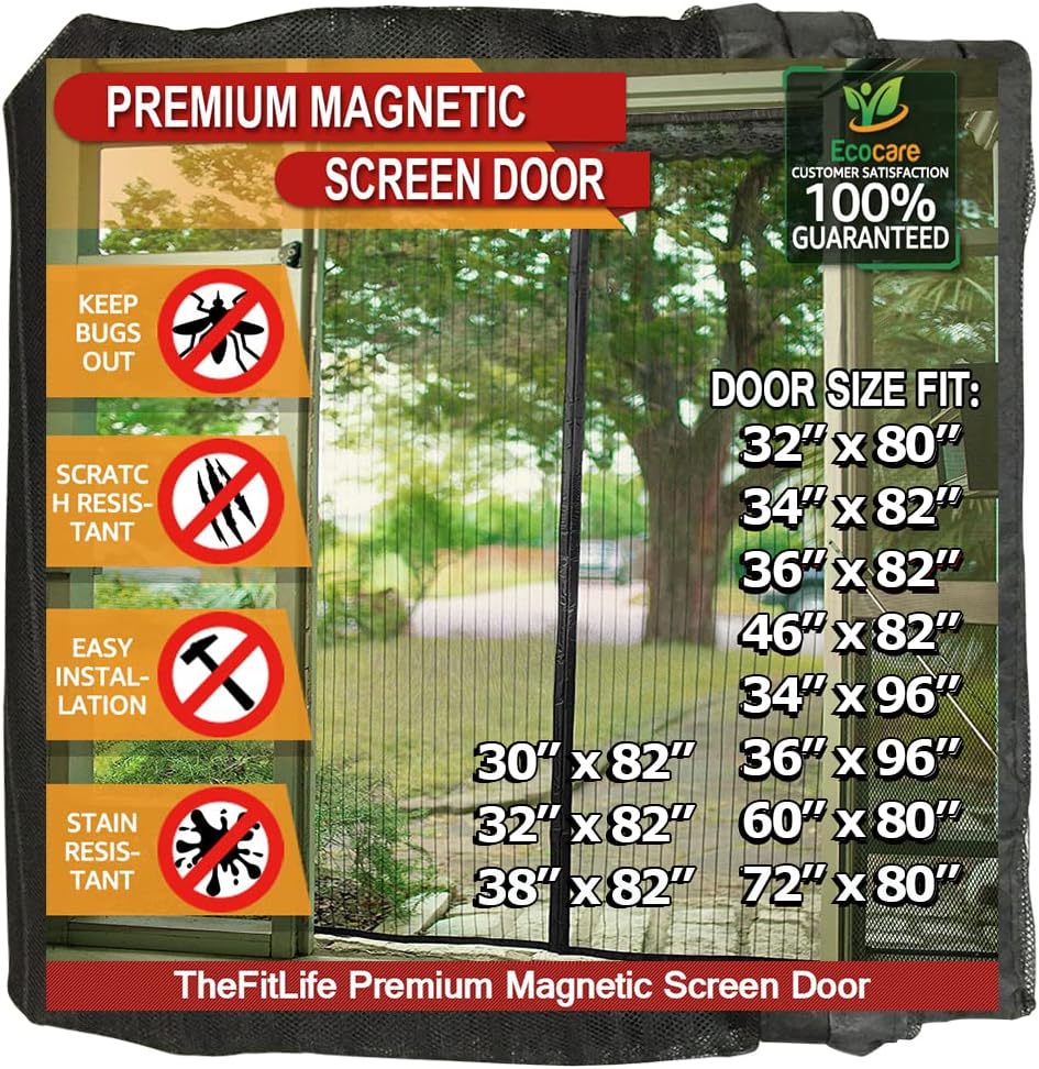TheFitLife Magnetic Fly Screens for Doors - Heavy Duty Mesh Curtain with Full Fr...