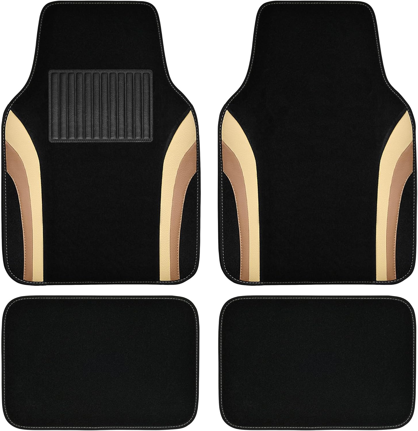 CAR PASS Beige Leather Car Floor Mats, Sporty Waterproof Car Carpet,Universal Au...