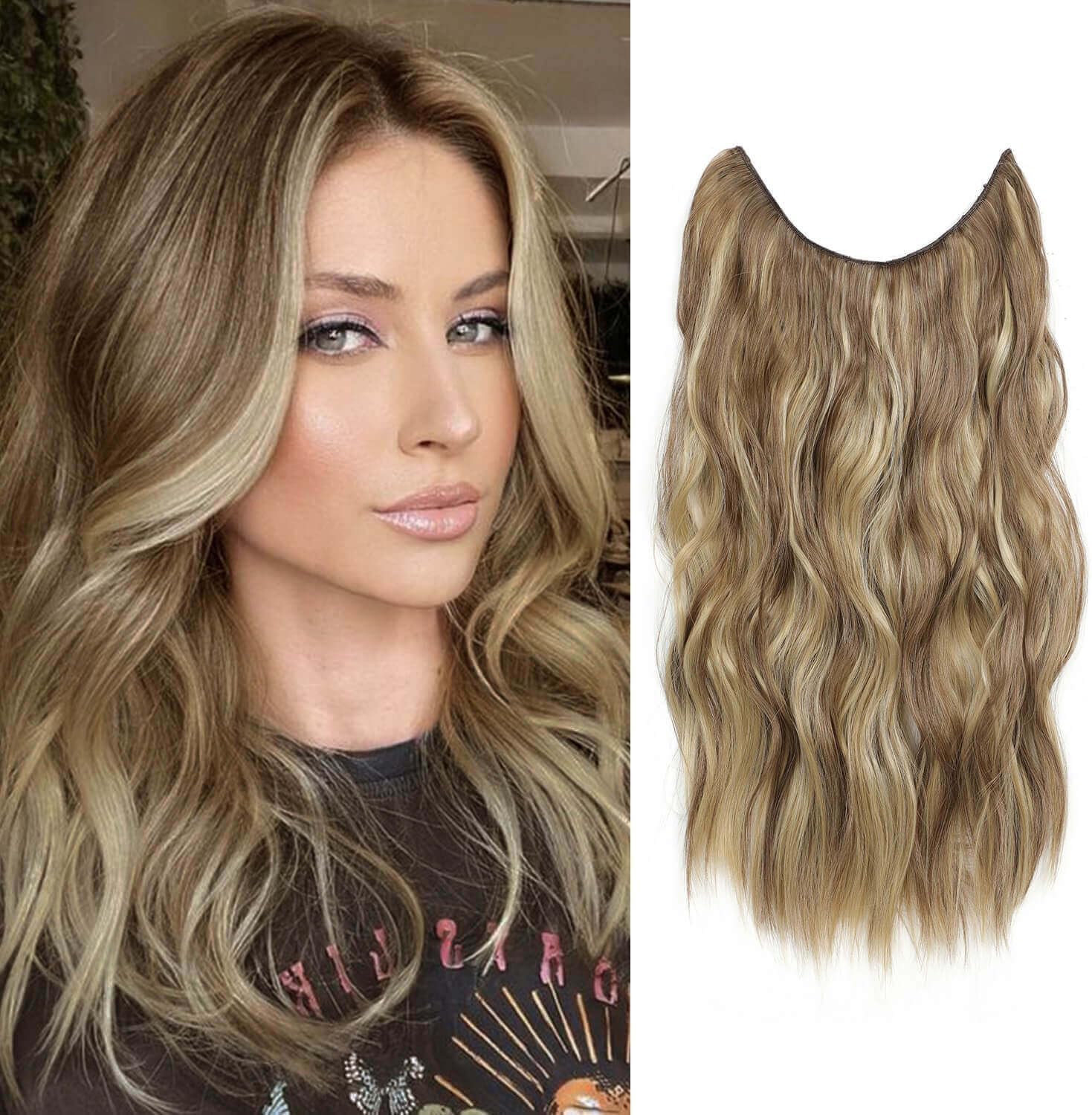 Ms TAj Light Ash Brown with Blonde Halo Hair Extensions Highlights 12 inch with...