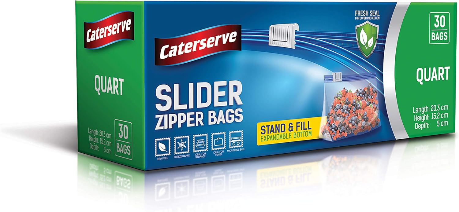 Slider Freezer Bags – Quart 1L ziplock Bags – Resealable Food Bags for Food Stor...