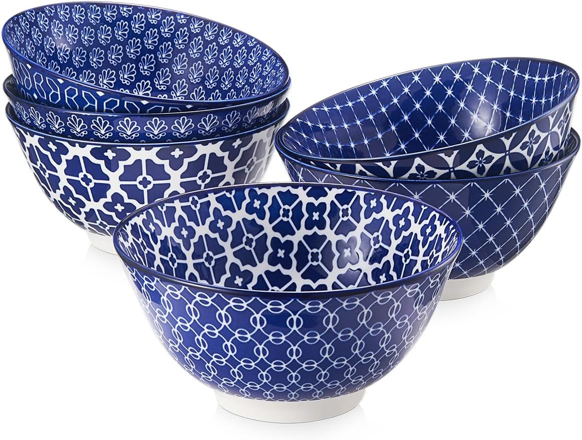 DOWAN 33 OZ Large Bowls Set of 6 - Ceramic Deep Bowls for Ramen, Pasta, Salad -...