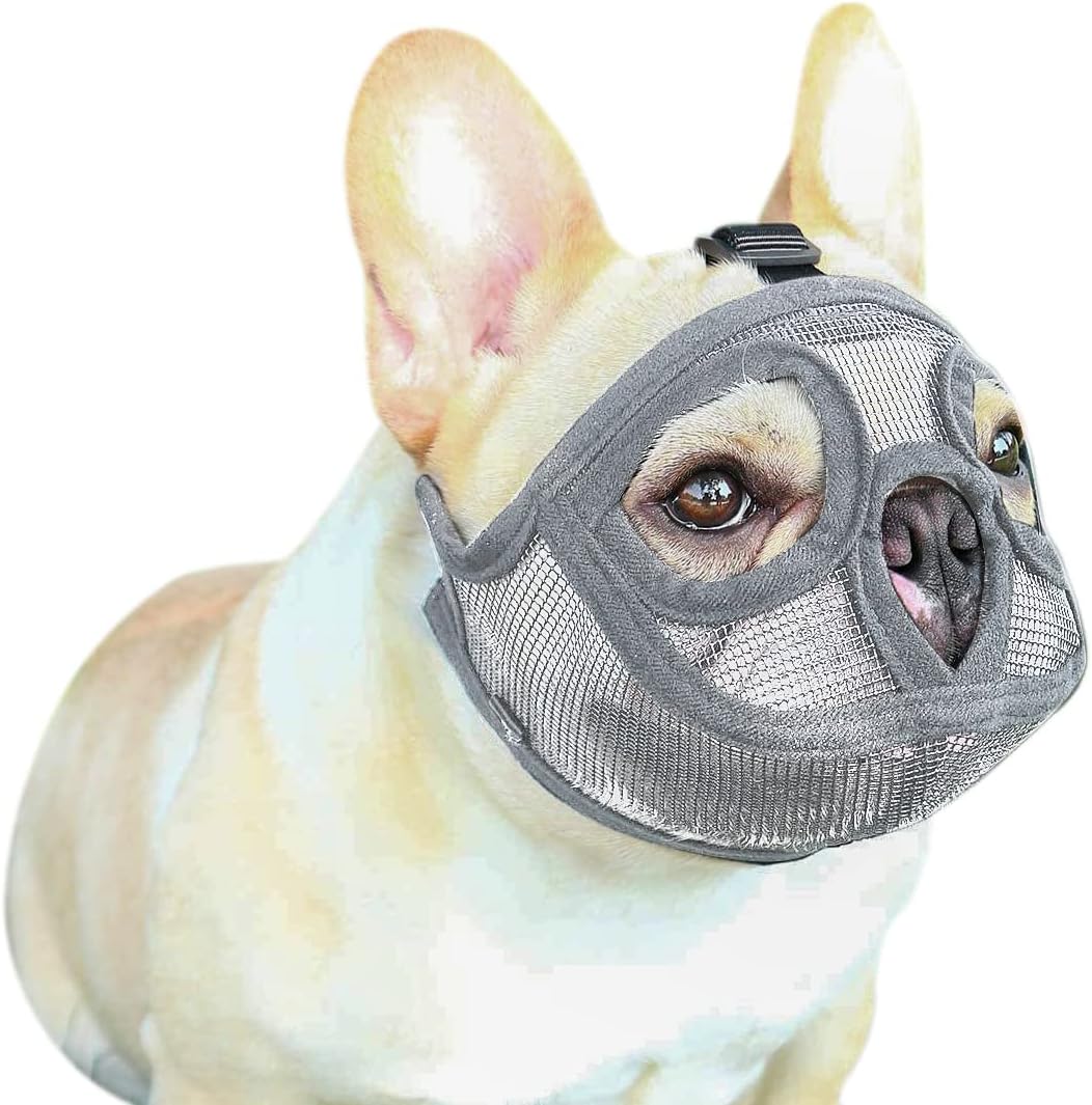 Short Snout Dog Muzzle Adjustable Mesh Bulldog Muzzle Breathable Dog Mouth Cover...
